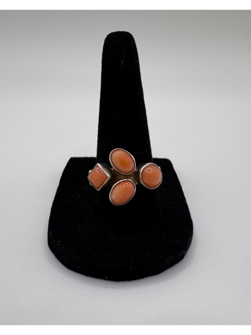 Vintage Sterling Silver Peach Coral Ring Modernist Geometric Statement Sz 8.5